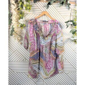 Mushka by Sienna Rose Sheer PAISLEY Tunic Top Flowy Boho Beaded Mobwife SIZE 3X